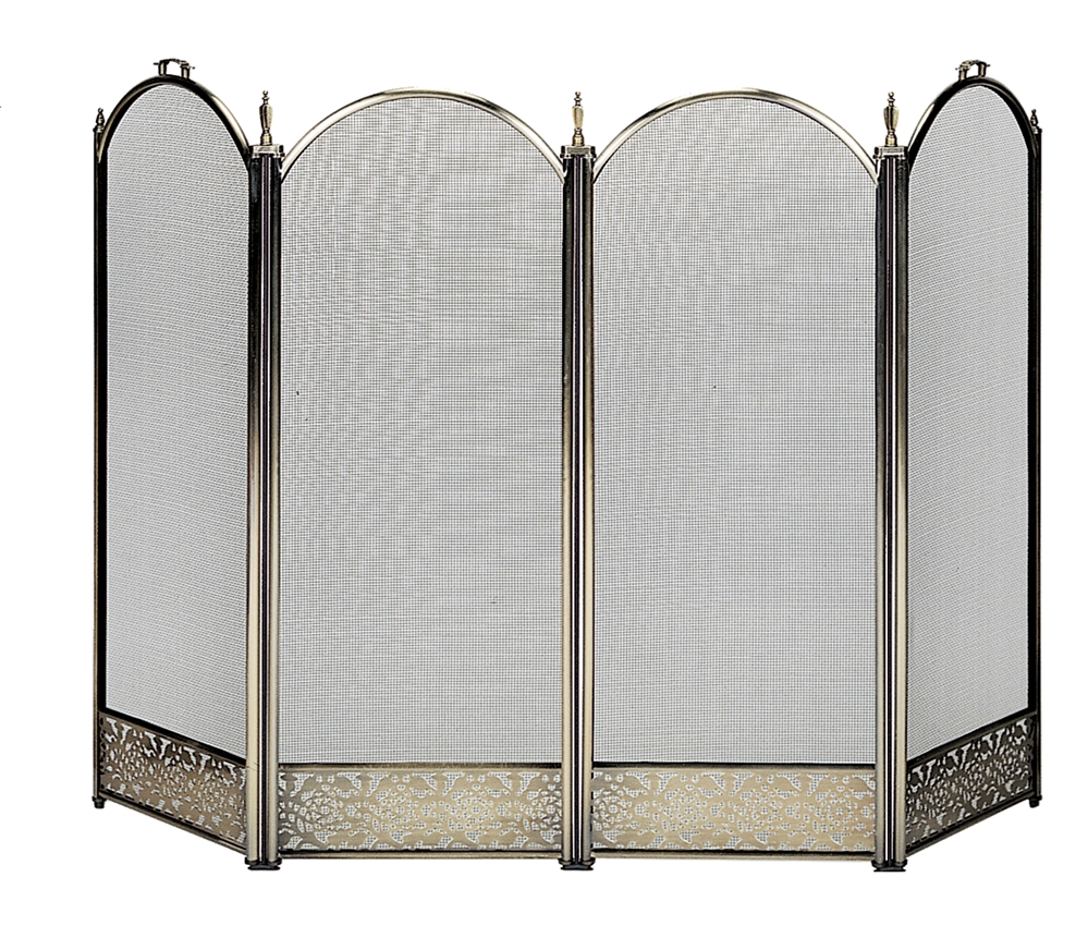 Pair of large screens with four leaves in brass, oxidized brass and mirror